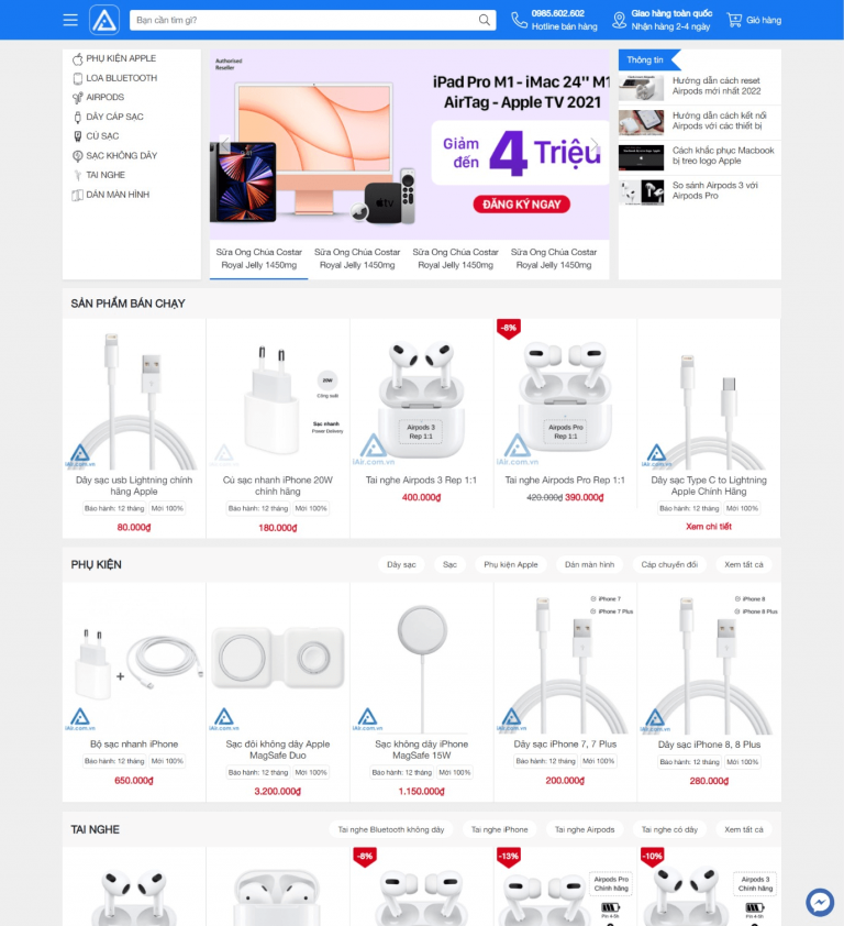 Website bán phụ kiện Apple và đồ công nghệ