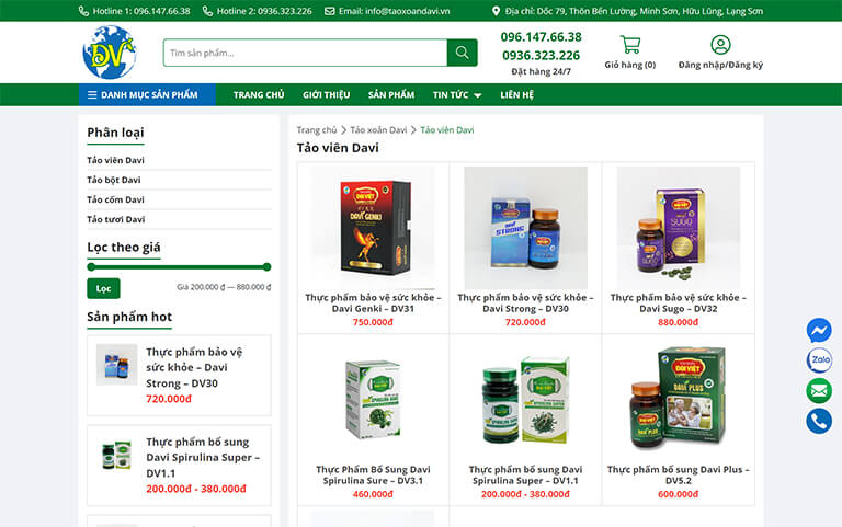 Website bán hàng của tập đoàn tảo xoắn Đại Việt (02)