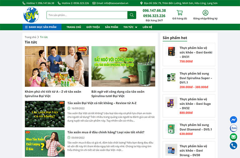 Website bán hàng của tập đoàn tảo xoắn Đại Việt (03)