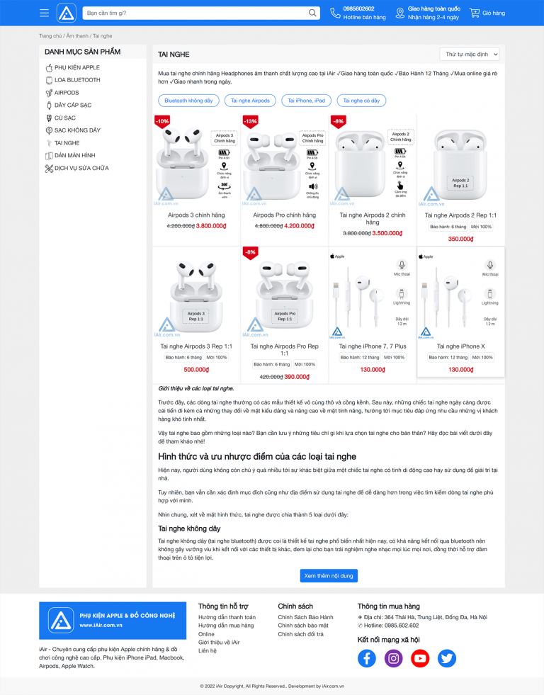 Website bán phụ kiện Apple và đồ công nghệ
