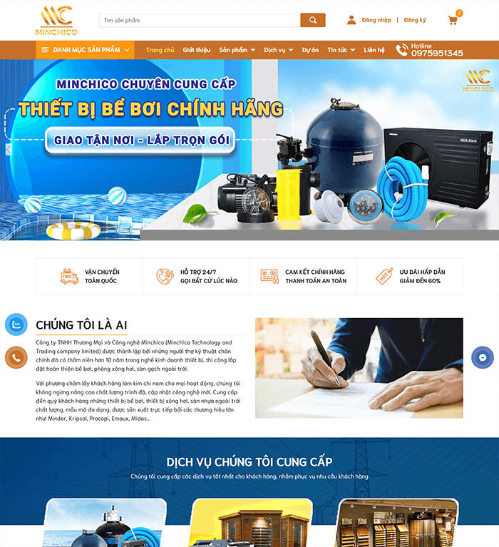 Website thiết bị bể bơi, thiết bị xông hơi Minchico