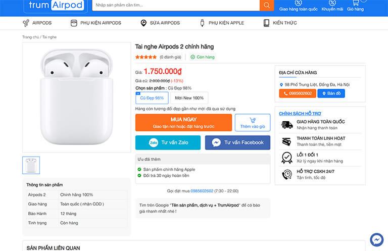 Website bán Airpods và phụ kiện Apple (04)