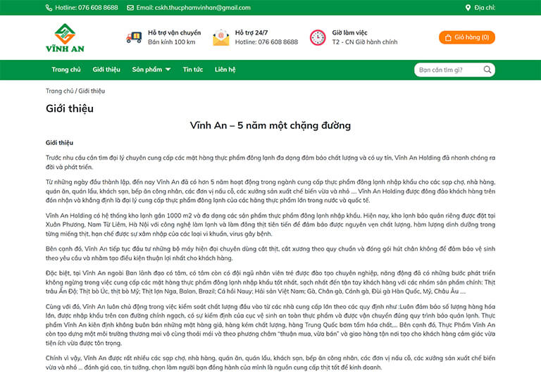 Website bán thực phẩm đông lạnh Vĩnh An (02)