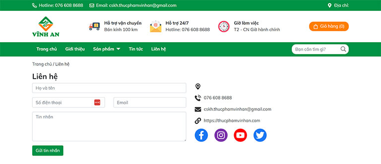 Website bán thực phẩm đông lạnh Vĩnh An (06)