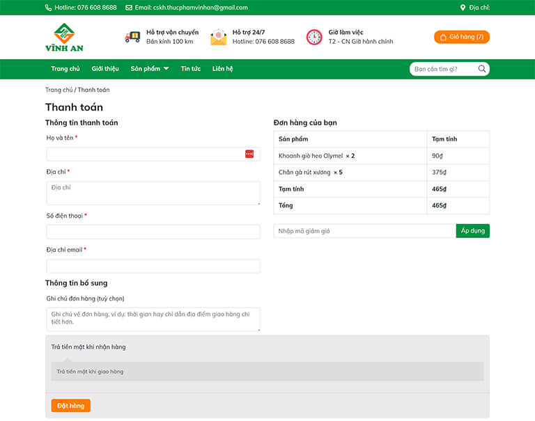 Website bán thực phẩm đông lạnh Vĩnh An (09)