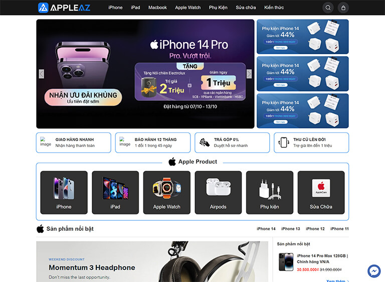 Dự án thiết kế Website chuyên bán điện thoại và cung cấp dịch vụ Apple (01)