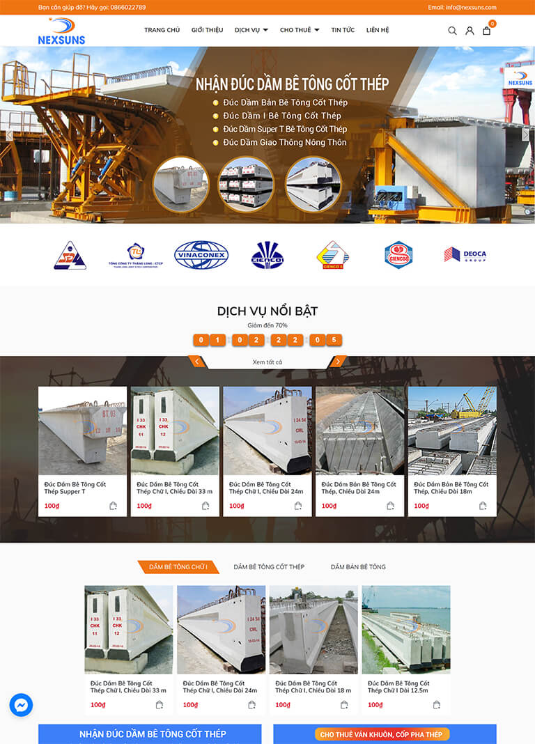 Website giới thiệu dịch vụ thi công cầu đường của công ty Nexsuns (01)