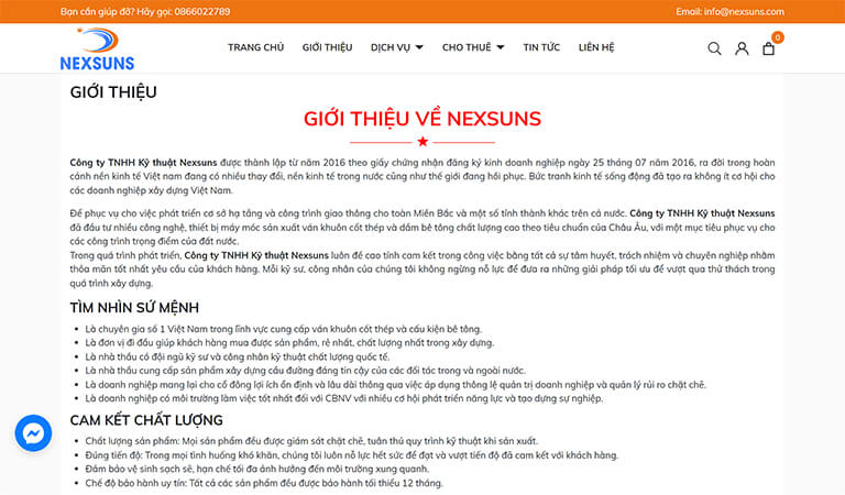 Website giới thiệu dịch vụ thi công cầu đường của công ty Nexsuns (02)